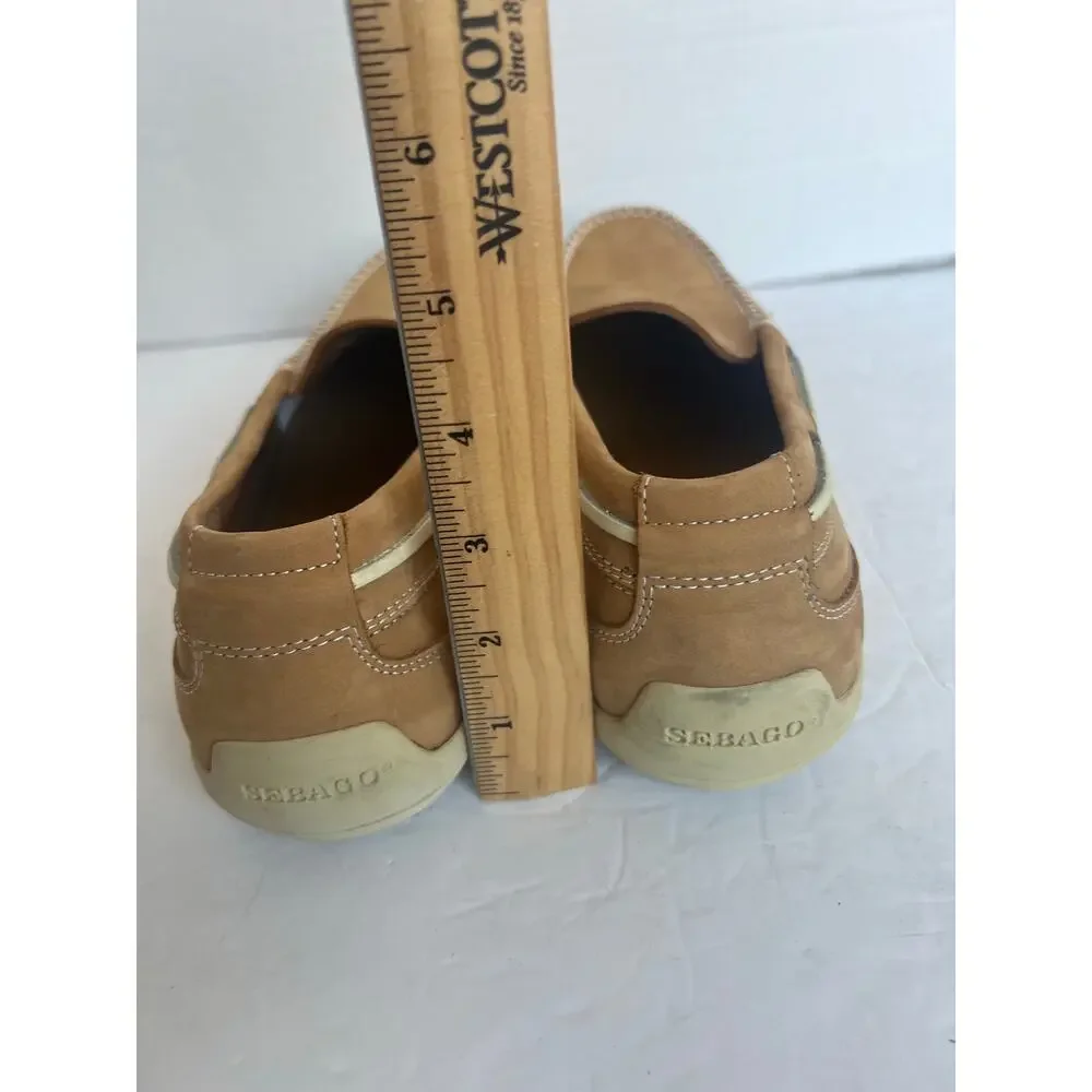 Sebago Tan Leather‎ Frank Roughout Slip On Comfort Preppy Boat Loafer Shoes 10M